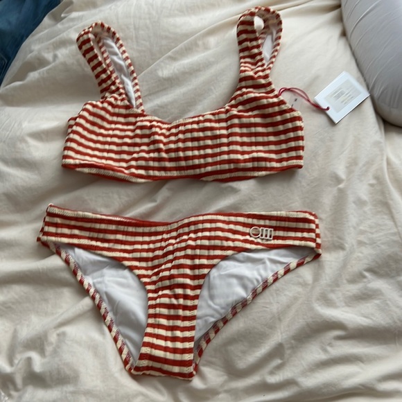 NWT madewell solid and striped Elle swim bikini set size medium - Picture 2 of 5